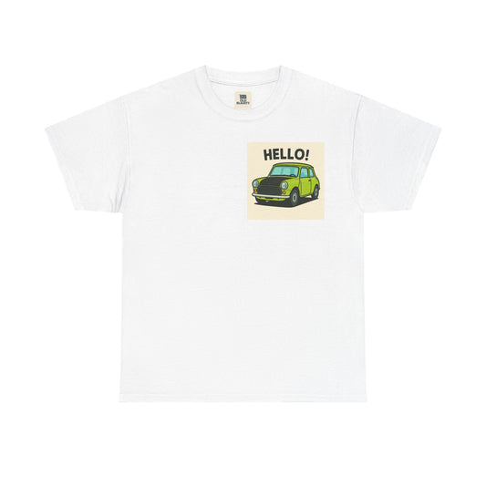 Hello! Vintage Car Unisex Heavy Cotton Tee, Graphic Tee, Casualwear, Gift for Car Lovers, Birthday Present, Summer Outfit