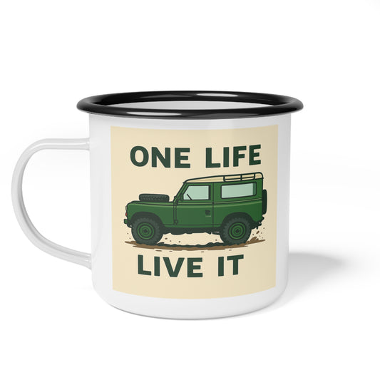 Adventure Enamel Camp Cup - One Life Live It, Outdoor Coffee Mug, Camping Cup, Travel Mug, Gift for Nature Lovers, Road Trip Essentials
